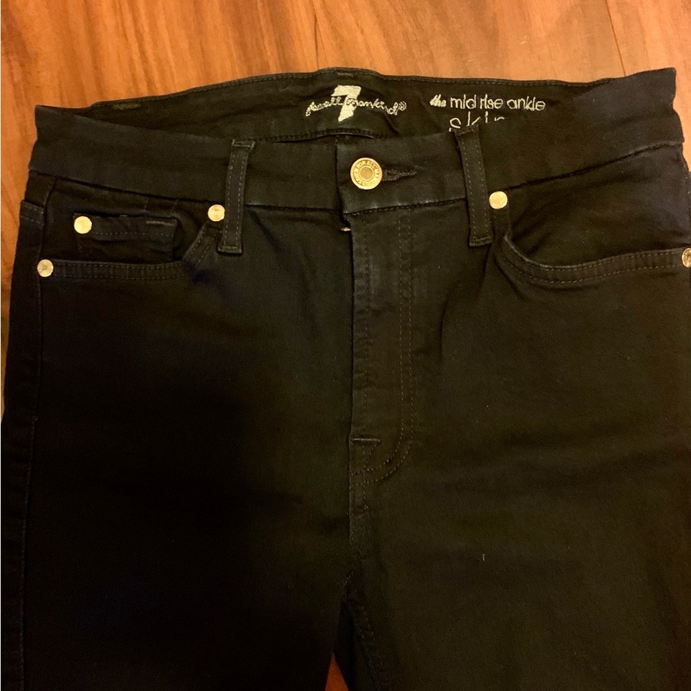 LN 7 FOR MANKIND MID RISE ANKLE SKINNY JEANS. DARK BLUE. - Picture 7 of 12